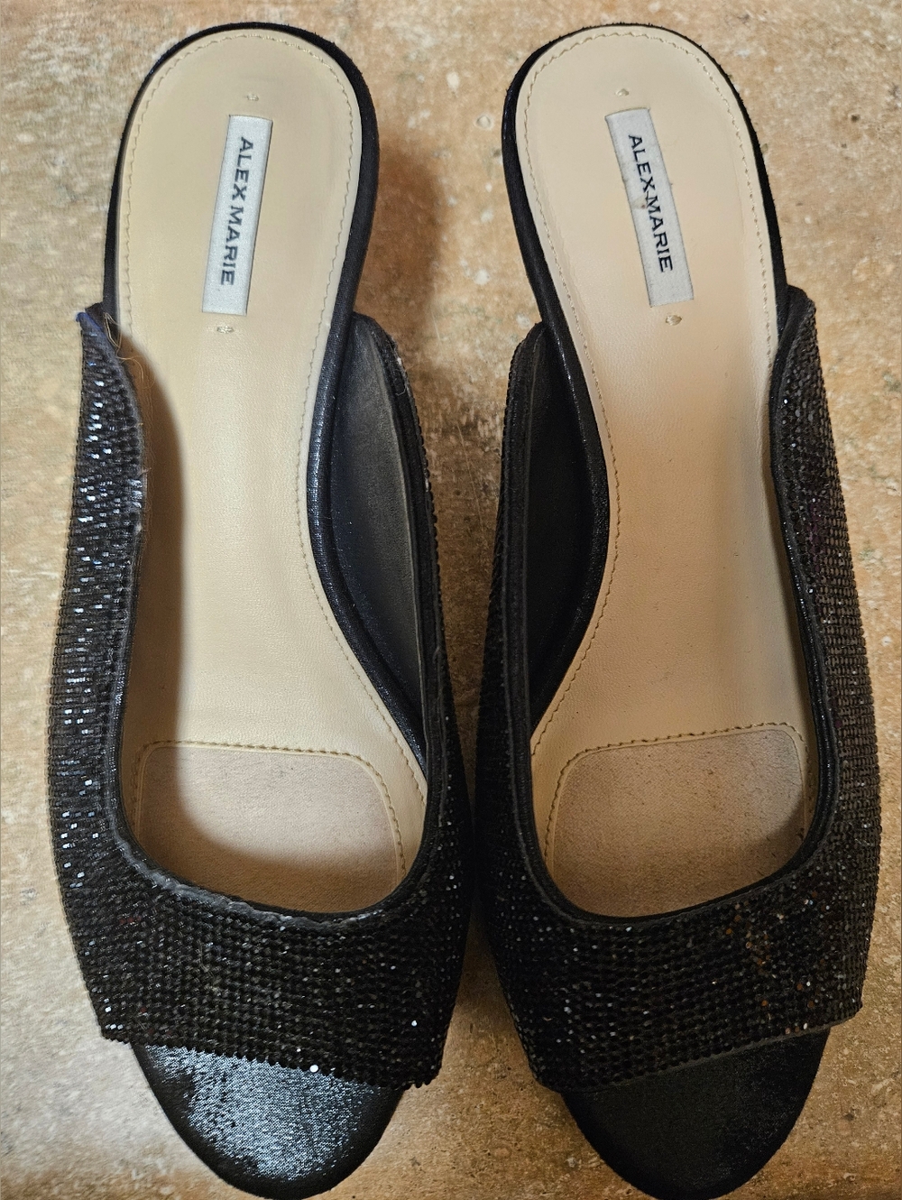 Alex Marie Black Sequin Open-Toe Slide Mules